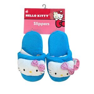 Hello Kitty Blue M-7/8 Slippers With Sequin Pink Bow Plush Comfort Indoor Footwe